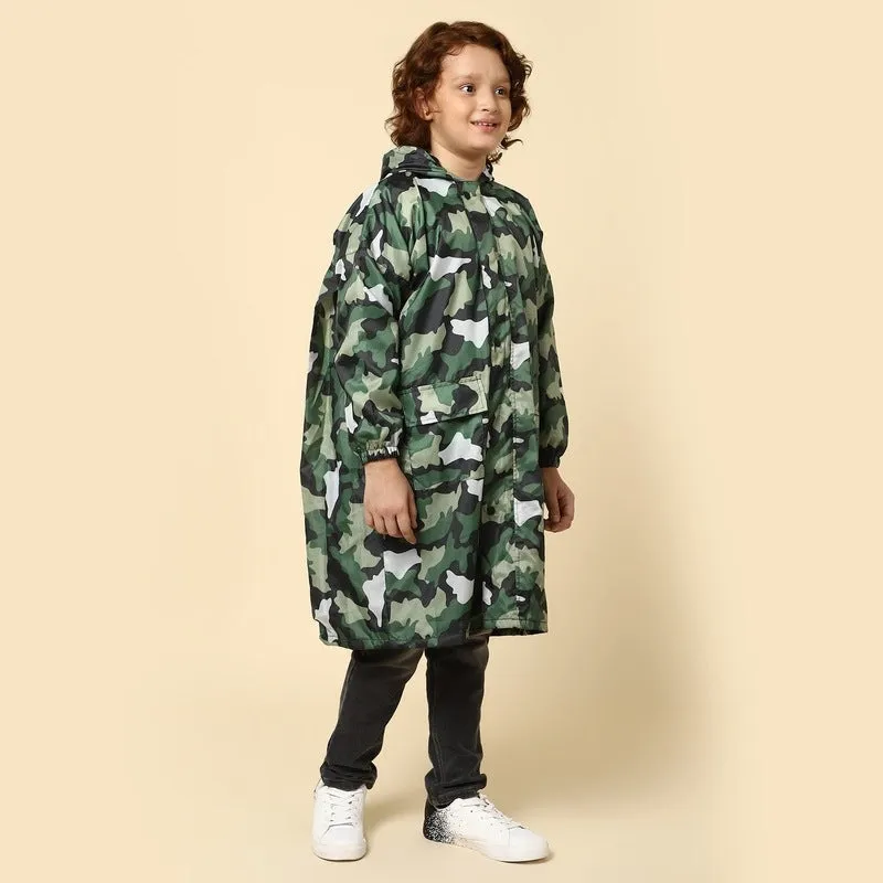 THE CLOWNFISH Laurel Series Kids Waterproof PVC Longcoat with Adjustable Hood & Extra Space for Backpack/Schoolbag Holding. Printed Plastic Pouch. Kid Age-10-11 years (Size-39-Red)