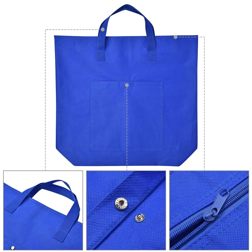 TheLAShop Reusable Grocery Bag with Zipper & Handles Blue Polyester Tote