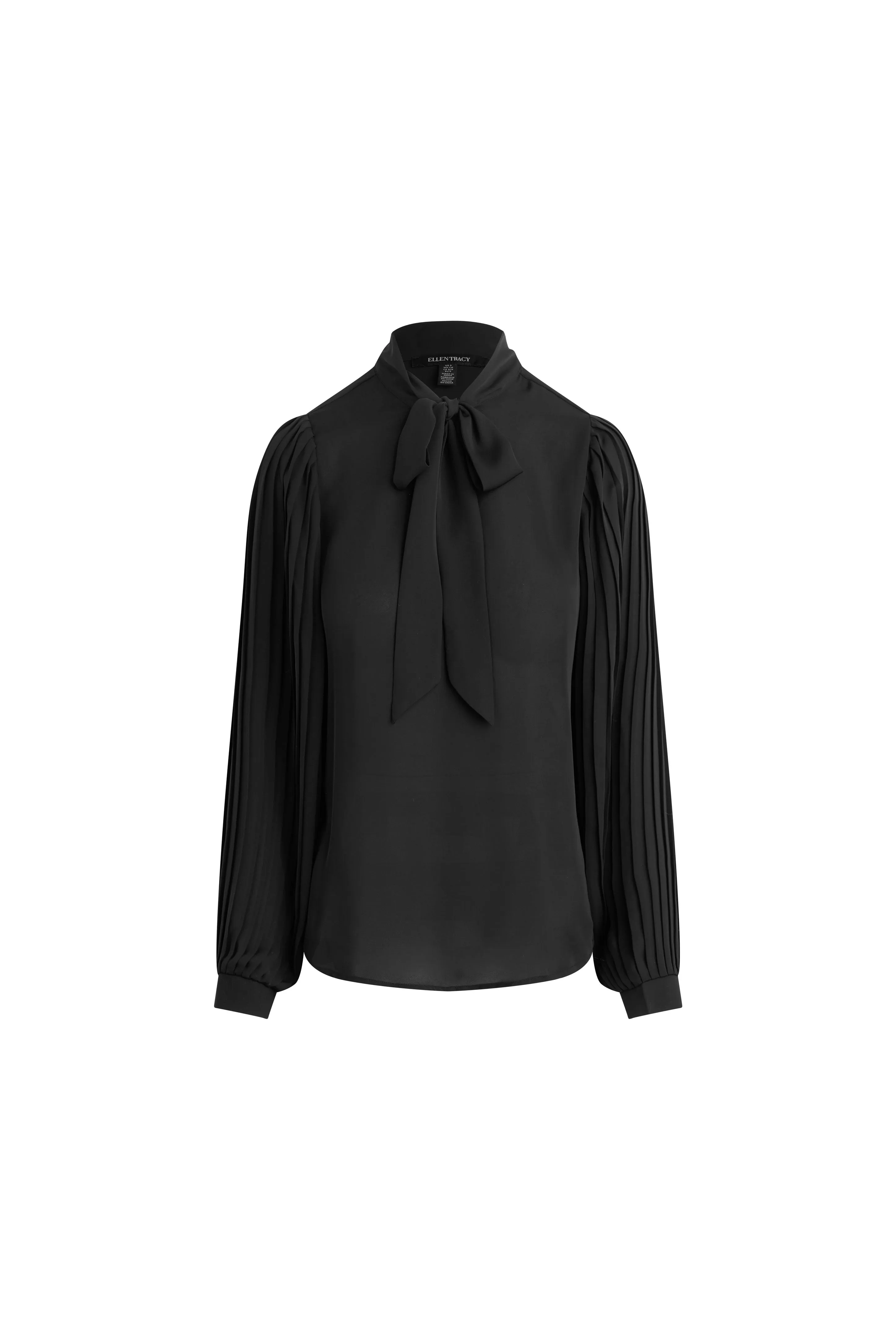 TIE NECK TOP WITH PLEATED SLEEVES