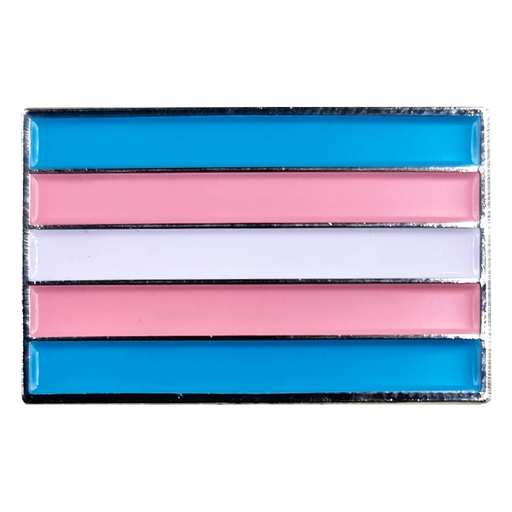 Transgender Pride Flag Silver Metal Rectangle Lapel Pin Badge