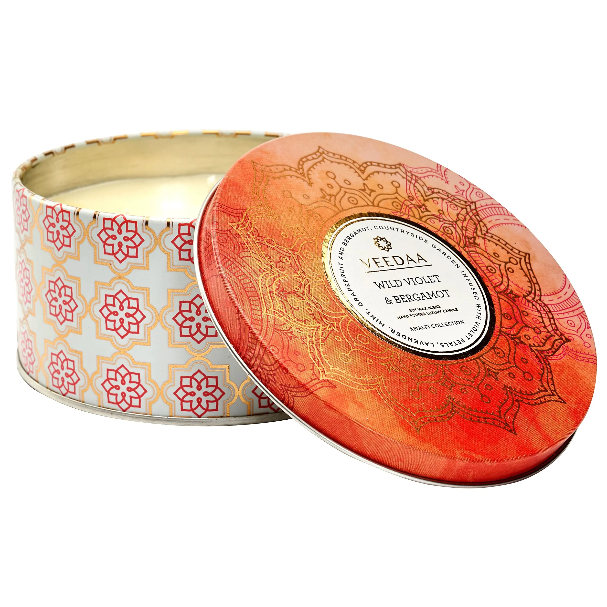 VEEDAA Wild Violet & Bergamot 3 Wick Tin Soy Wax Scented Candle (Burns 40 Hours)