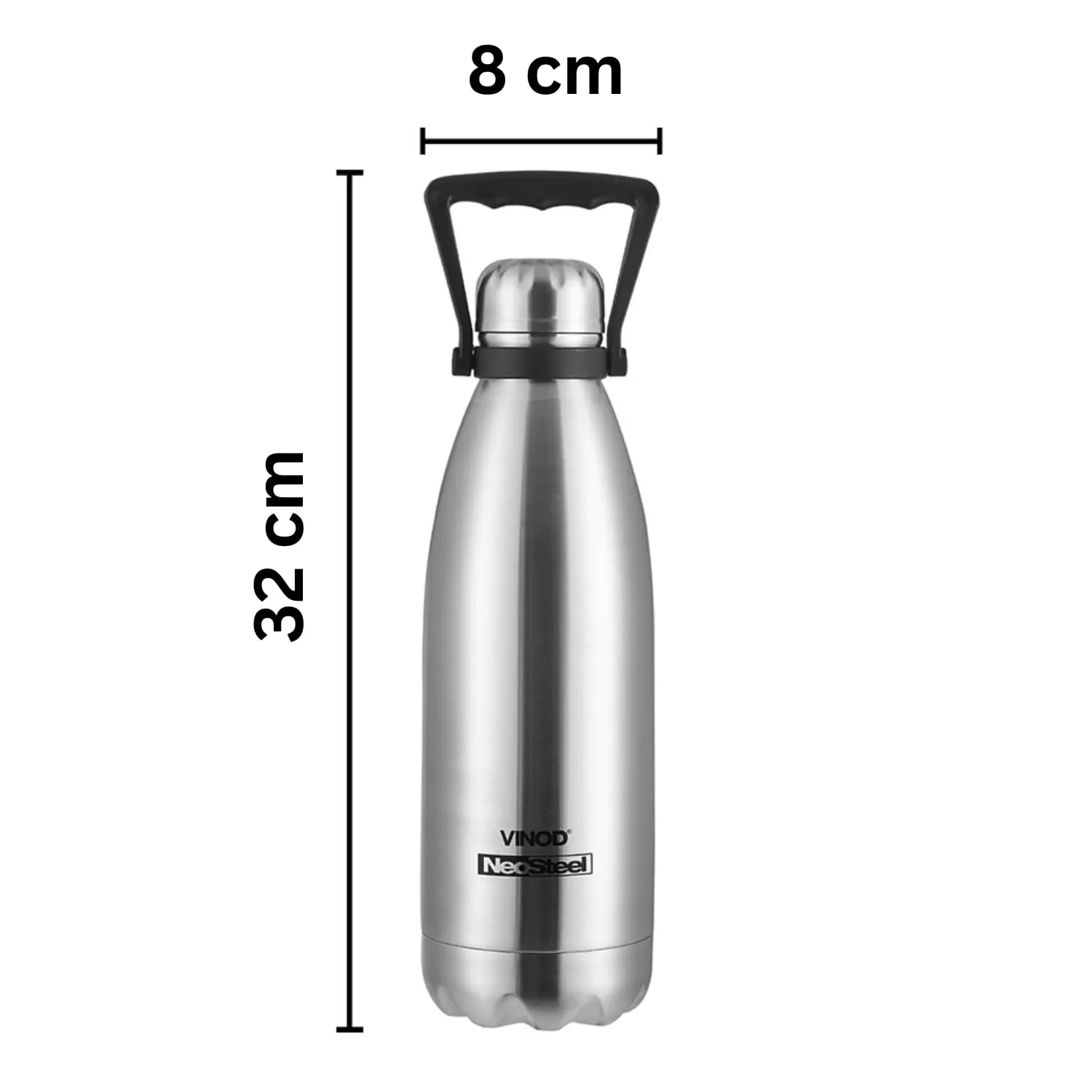 Vinod Classic 24 Hours Hot and Cold Flask Bottle with Copper Coating Inside and Fabricated 18/8 Stainless Steel Outside with Handle | Stainless Steel Water Bottle for Daily Use - 1.8 litres (Silver)