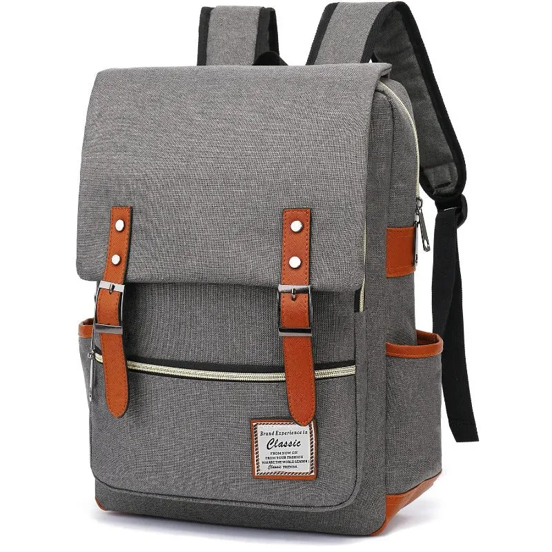 Vintage Laptop Backpack Unisex Oxford Waterproof Large Capacity Backpacks with USB Charging Port