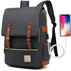 Vintage Laptop Backpack Unisex Oxford Waterproof Large Capacity Backpacks with USB Charging Port