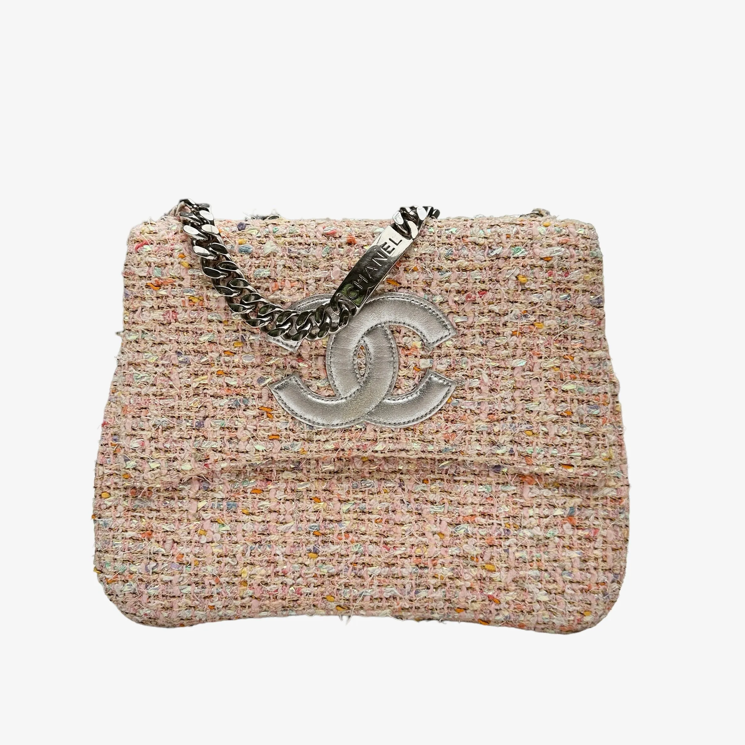 Vintage Pink Tweed & Leather Bracelet Bag