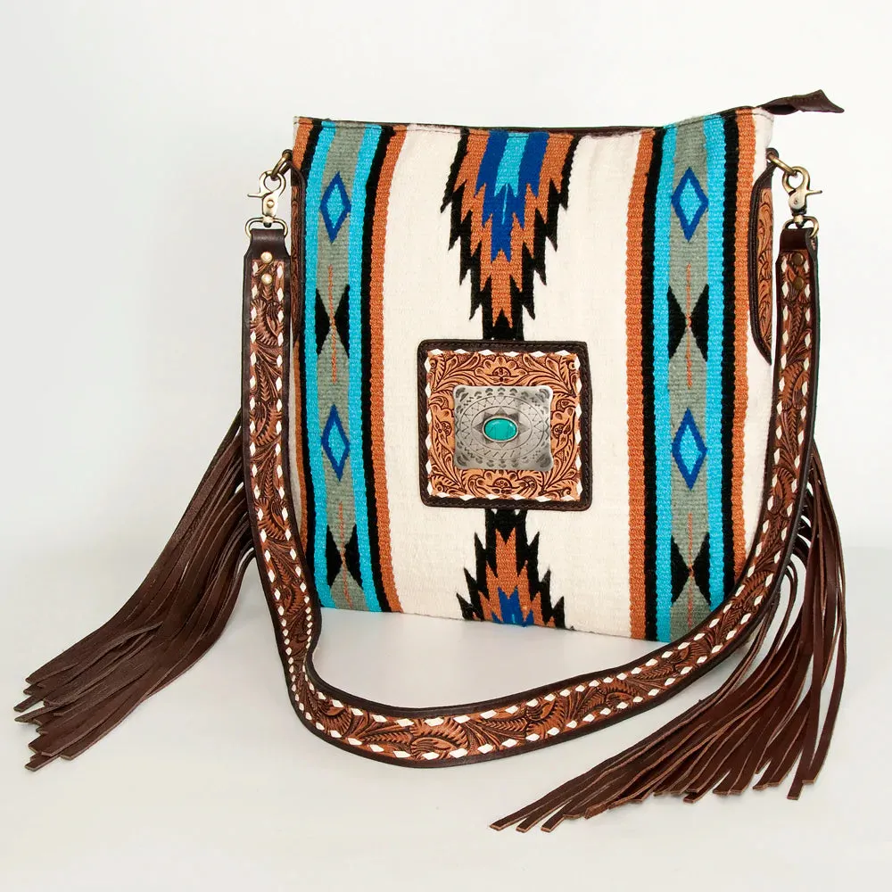 White & Turquoise Blanket Saddle Aztec Purse