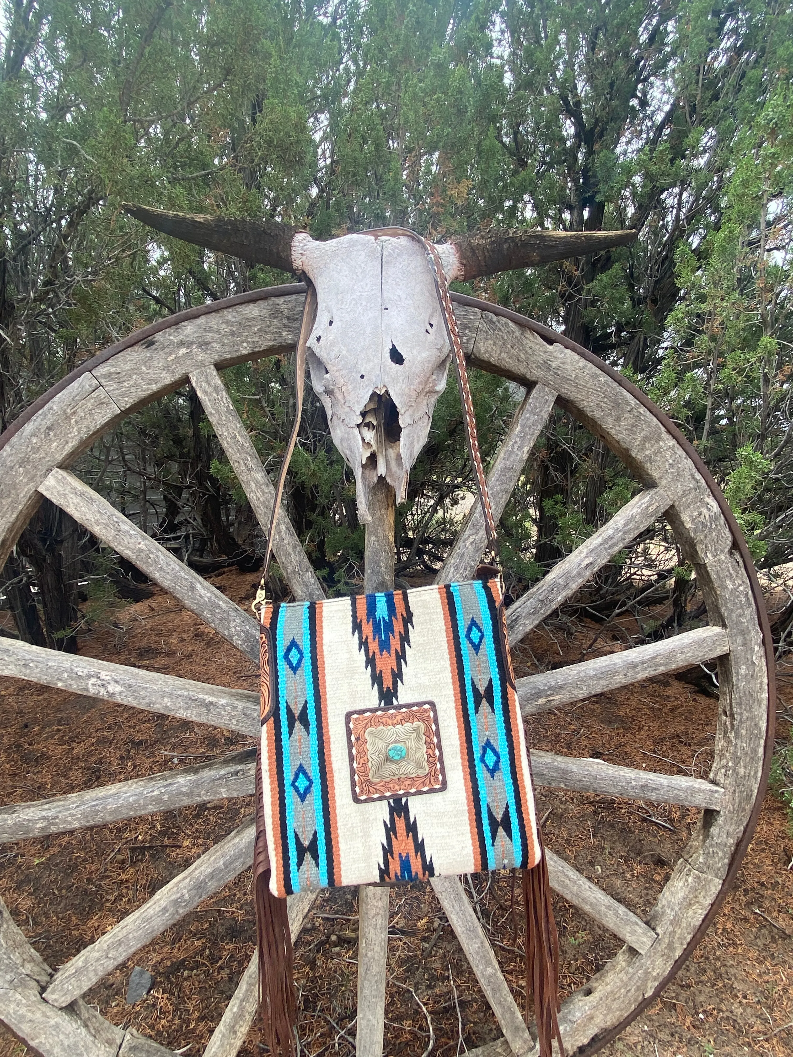 White & Turquoise Blanket Saddle Aztec Purse