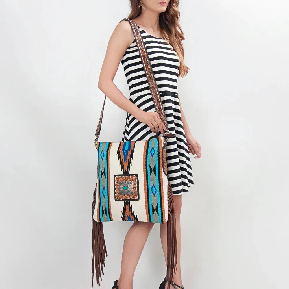 White & Turquoise Blanket Saddle Aztec Purse