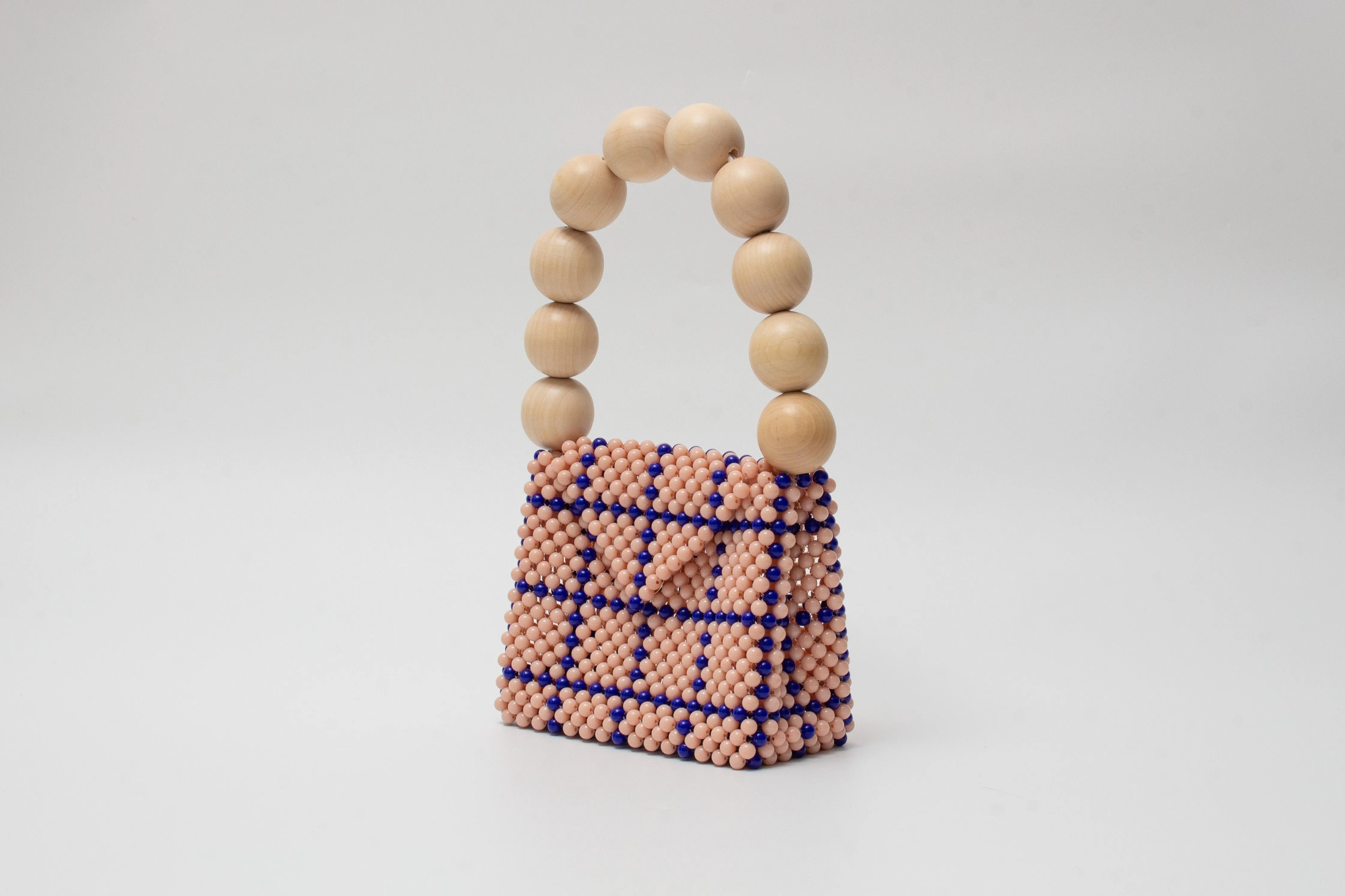 wood ball hand bag（beige checked）